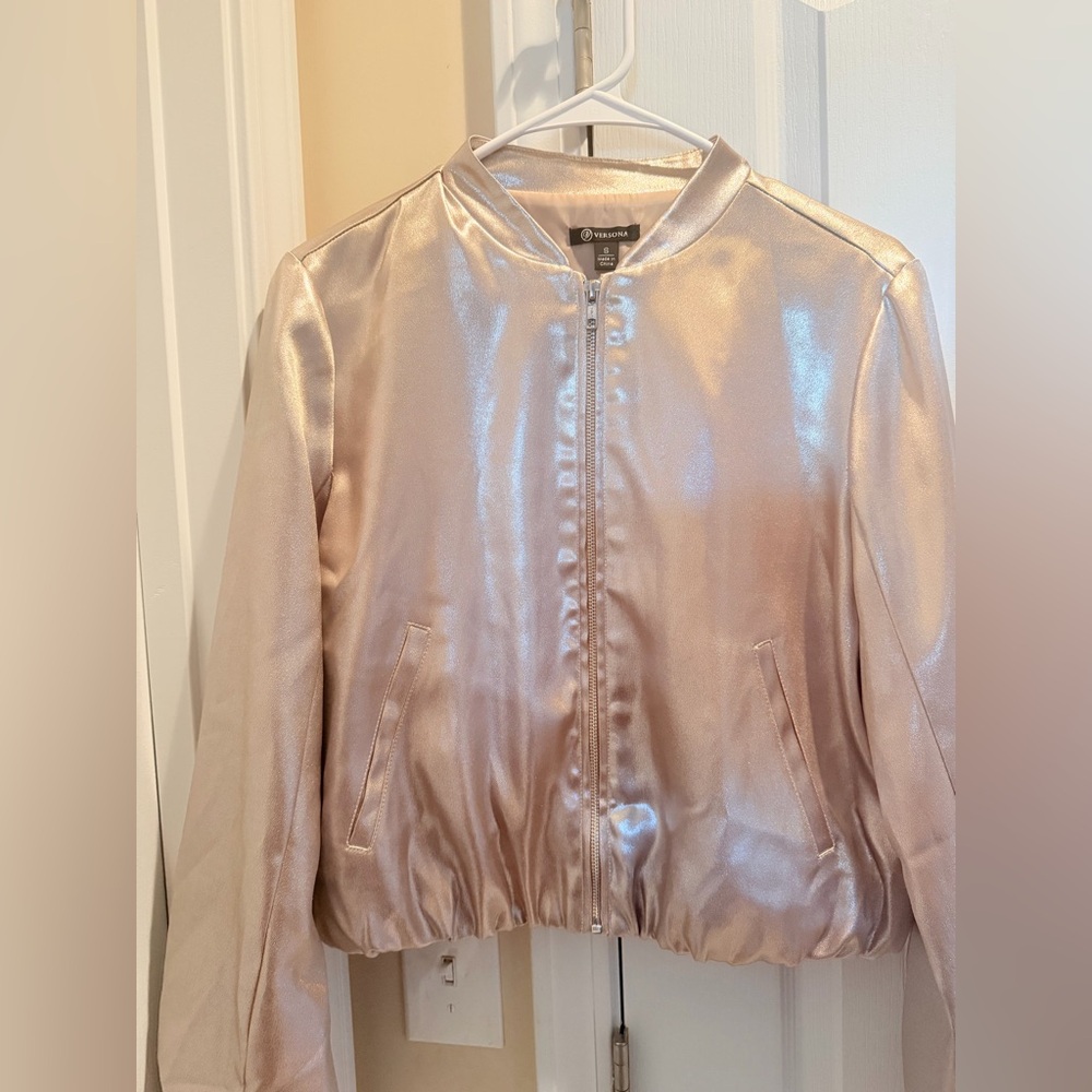 Viral Women's Shimmering Shiny Silver Bomber Jacket Size S Like New
